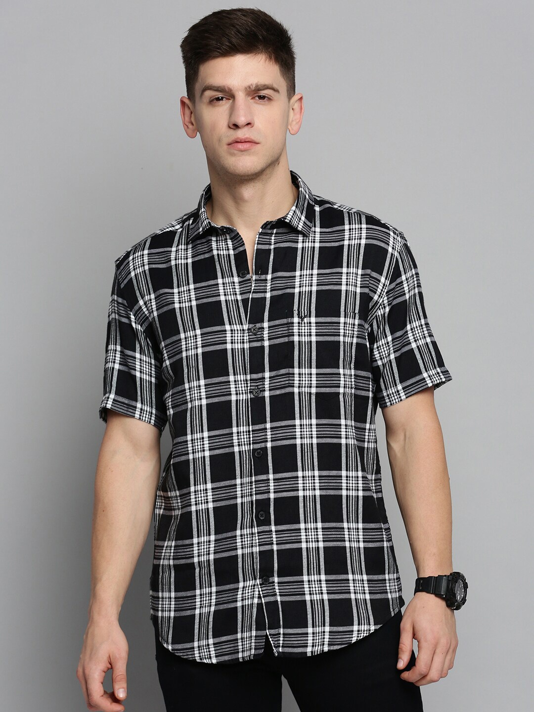 

SHOWOFF Men Comfort Tartan Checked Casual Cotton Shirt, Black