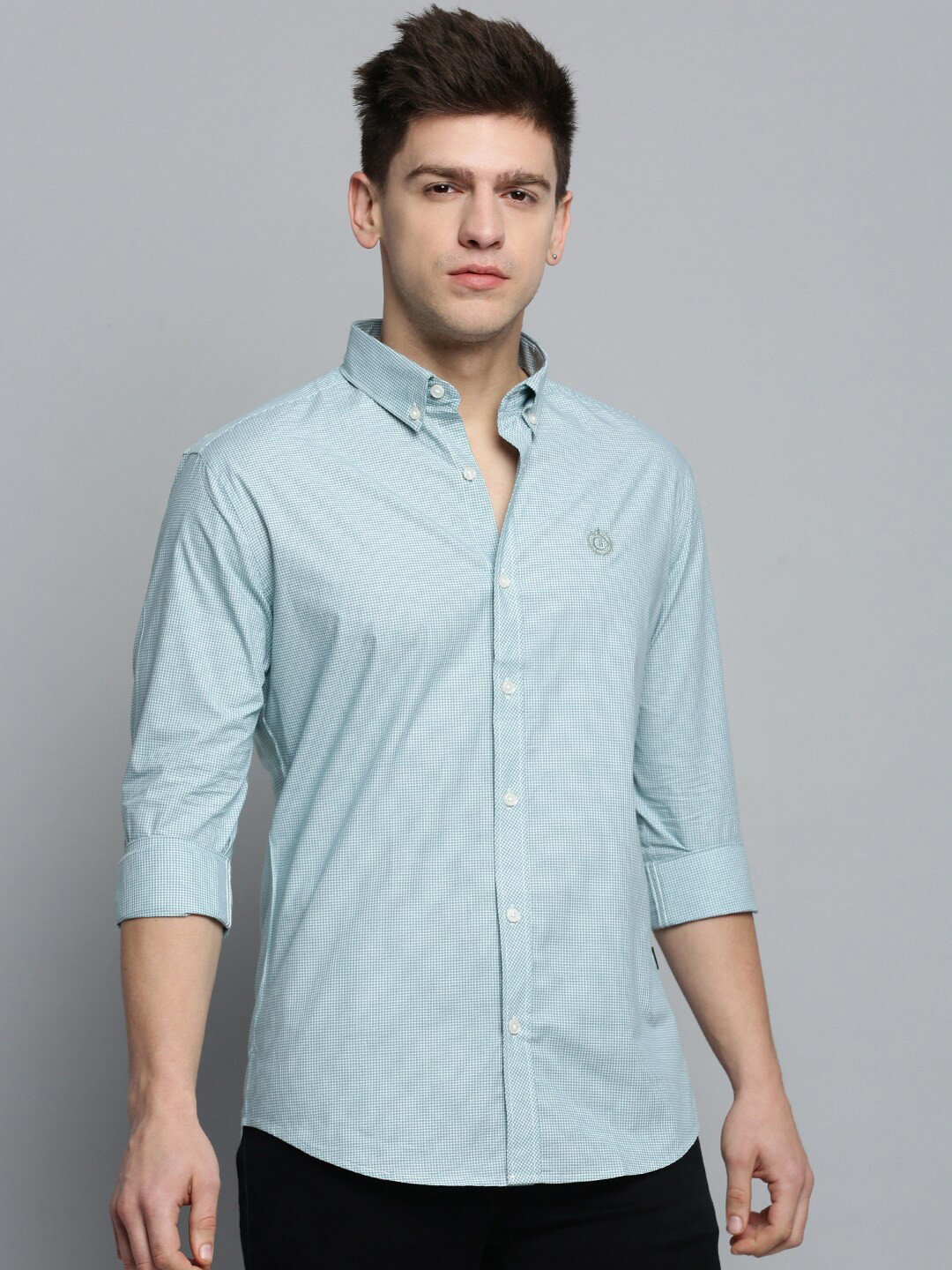

SHOWOFF Men Comfort Micro Checked Casual Cotton Shirt, Sea green