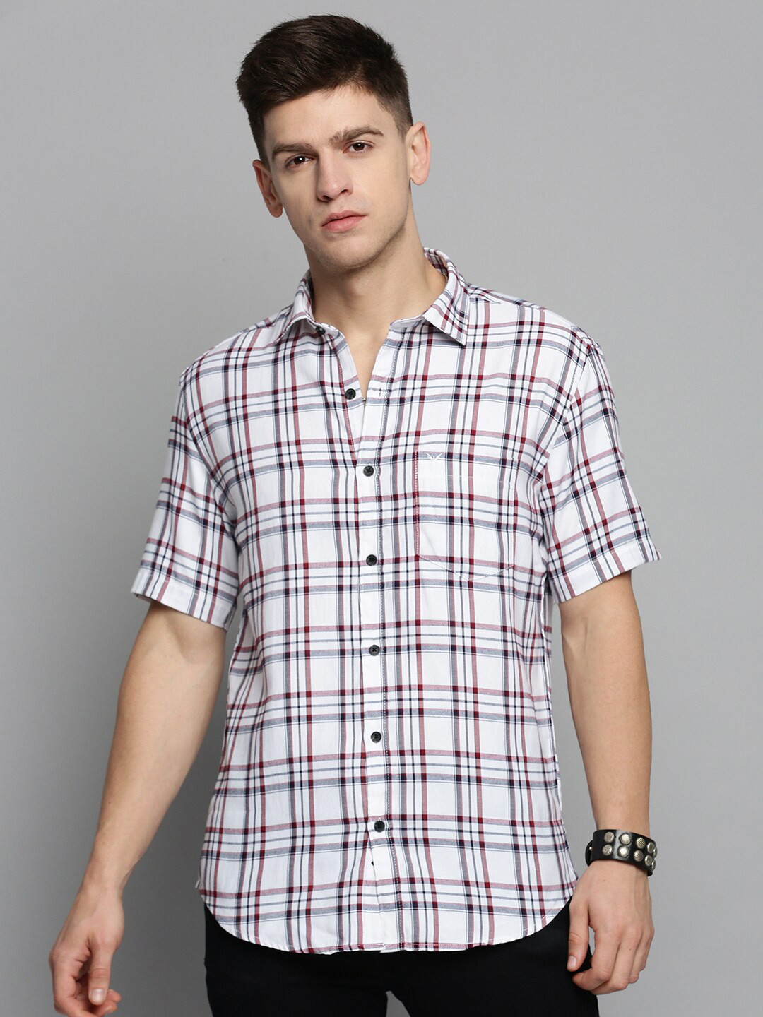 

SHOWOFF Men Comfort Tartan Checked Casual Cotton Shirt, White