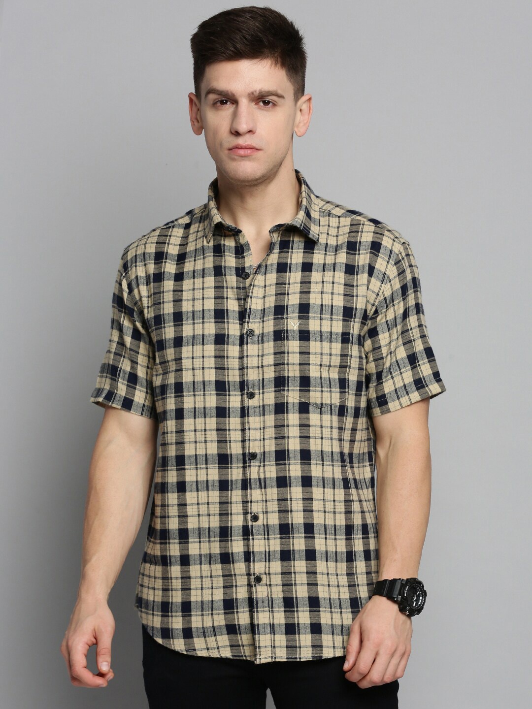 

SHOWOFF Men Comfort Tartan Checked Casual Cotton Shirt, Beige