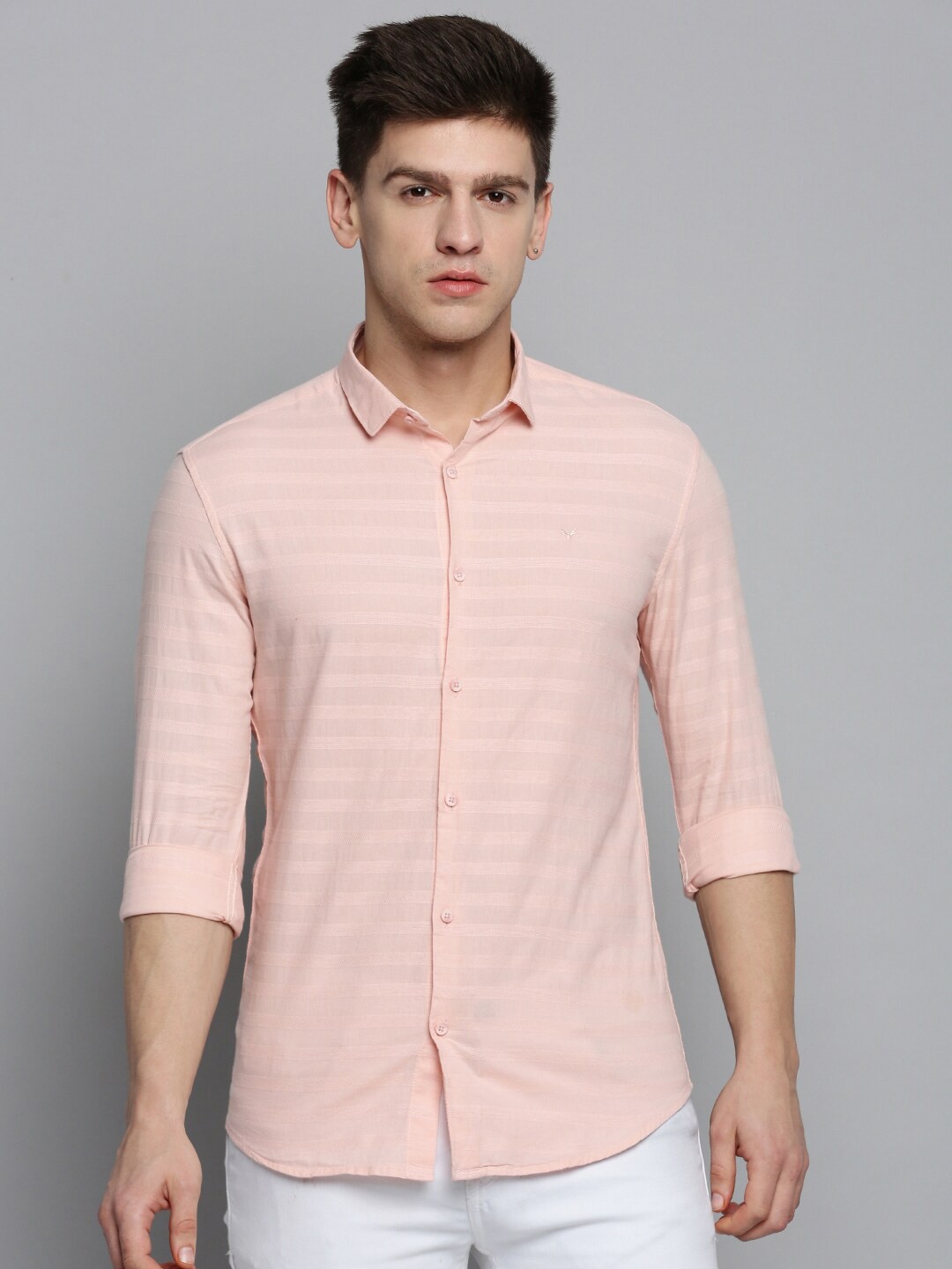 

SHOWOFF Men Classic Horizontal Stripes Casual Cotton Shirt, Pink