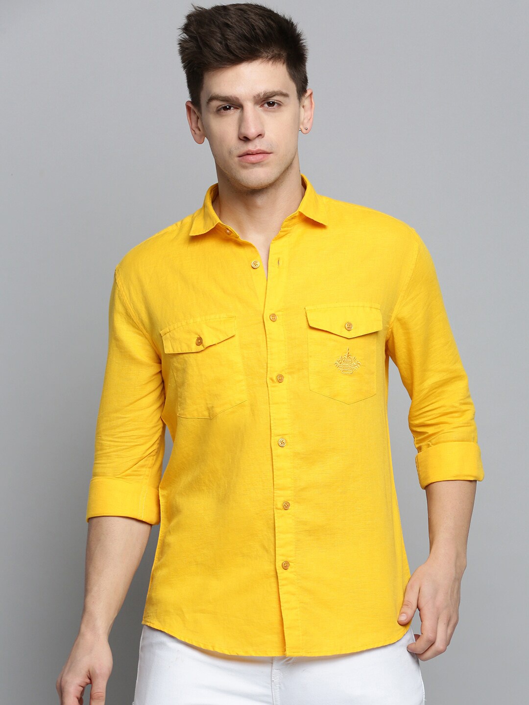 

SHOWOFF Men Comfort Casual Linen Shirt, Yellow