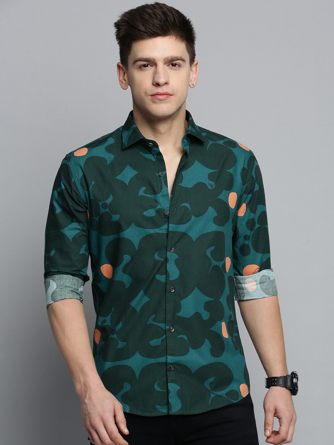 

SHOWOFF Men Comfort Abstract Printed Casual Cotton Shirt, Green