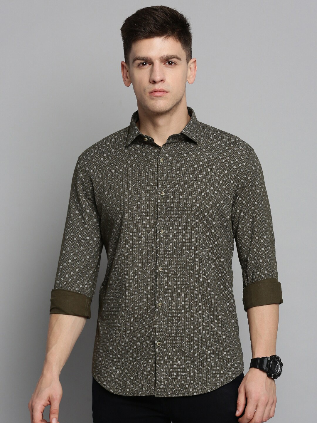 

SHOWOFF Men Classic Printed Casual Cotton Shirt, Olive