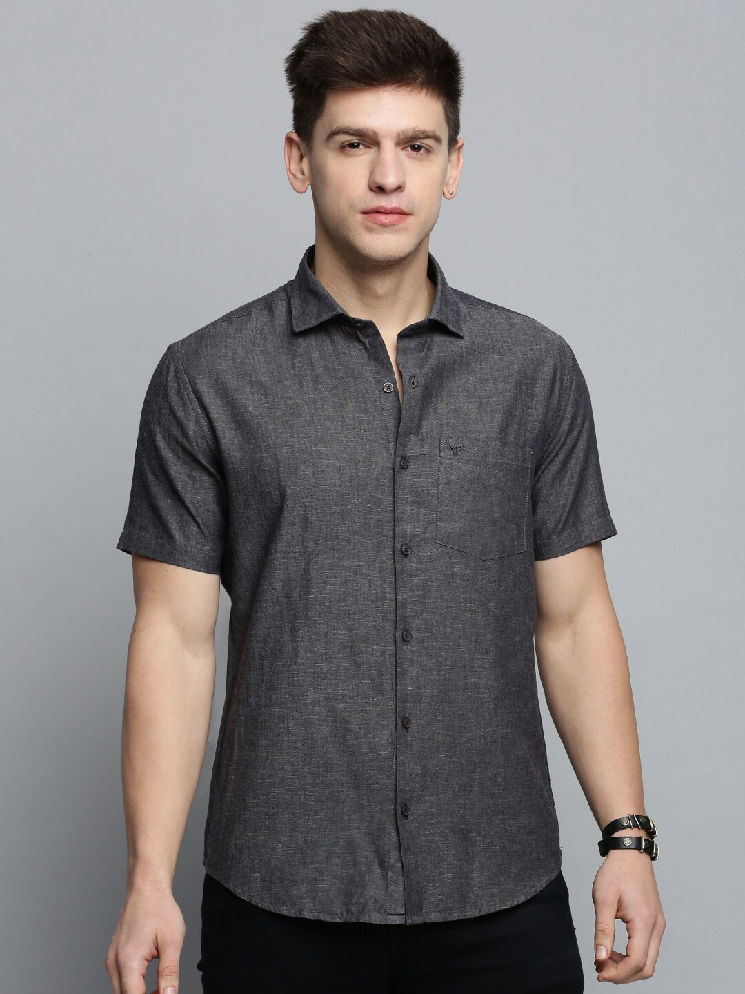 

SHOWOFF Men Short Sleeves Comfort Casual Linen Shirt, Grey