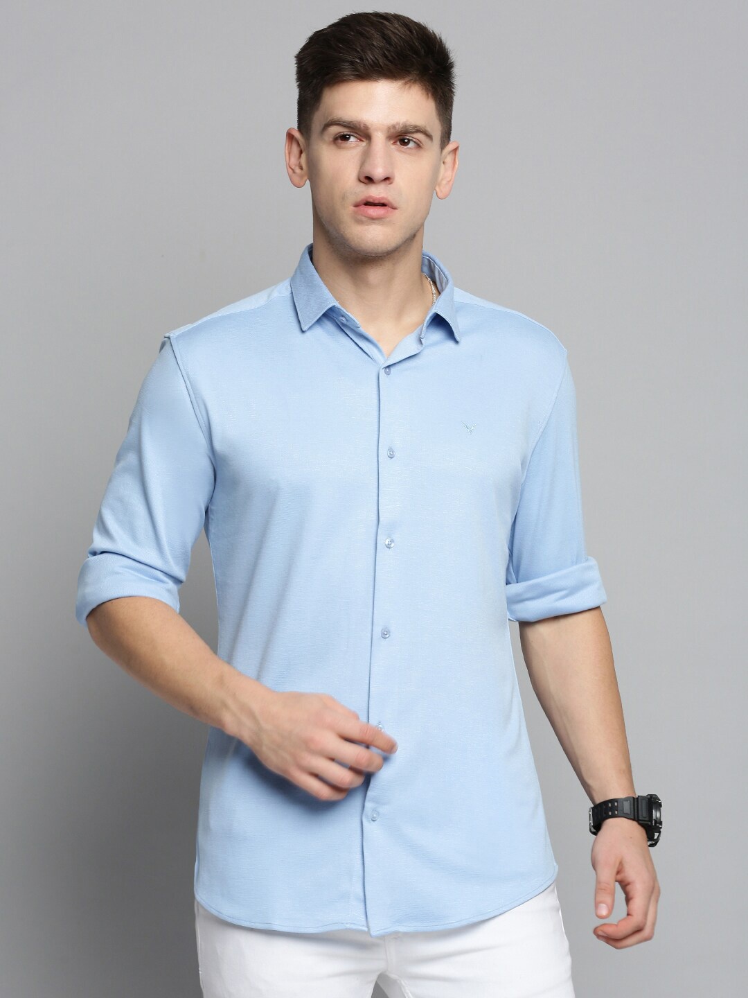 

SHOWOFF Men Comfort Slim Fit Knitted Casual Cotton Shirt, Blue