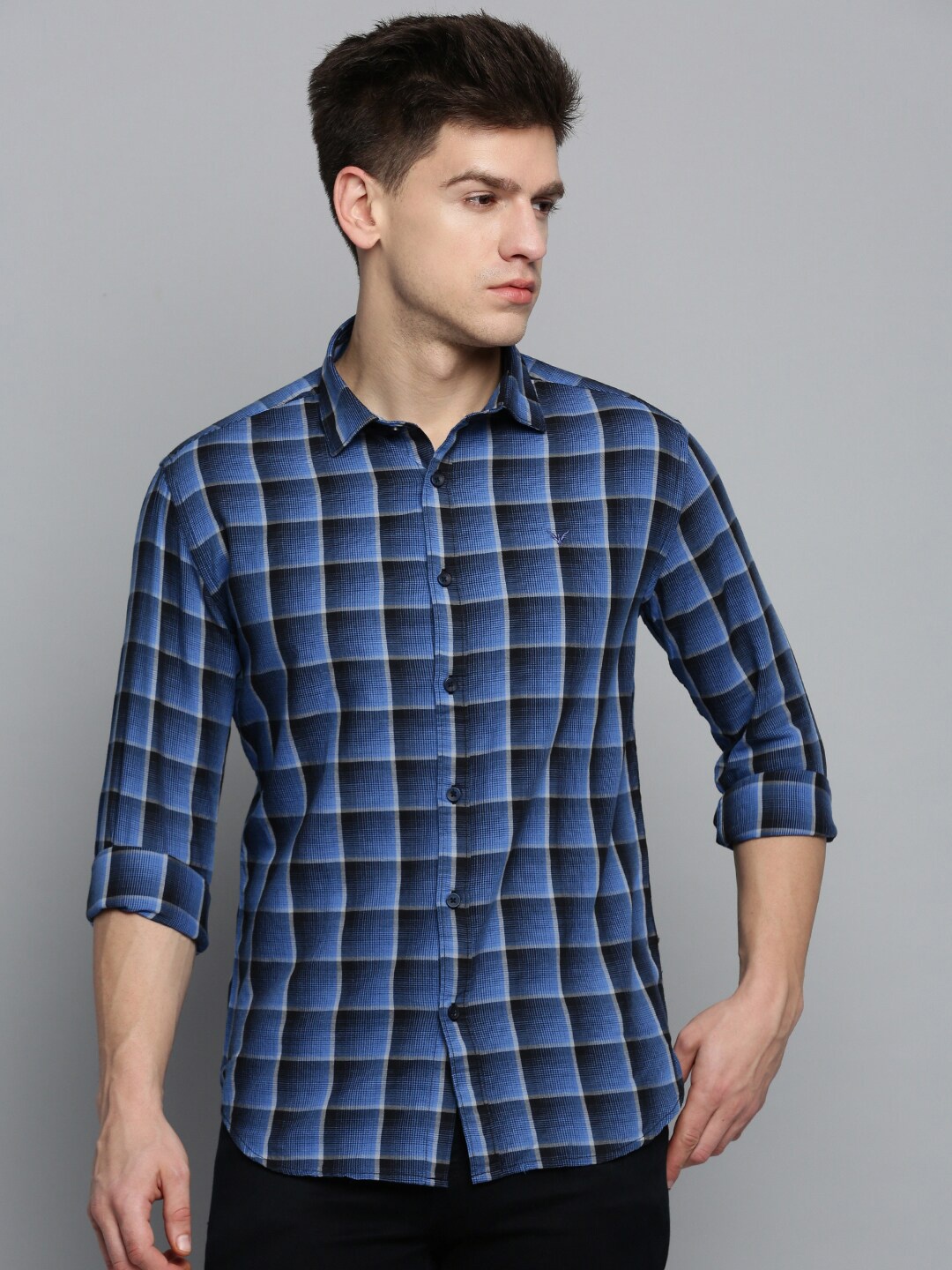 

SHOWOFF Men Comfort Buffalo Checked Casual Cotton Shirt, Blue