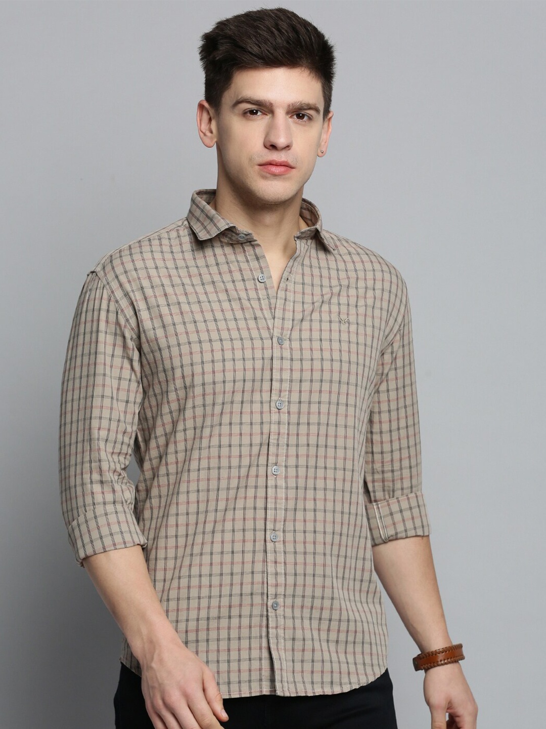 

SHOWOFF Men Comfort Tartan Checked Casual Cotton Shirt, Beige