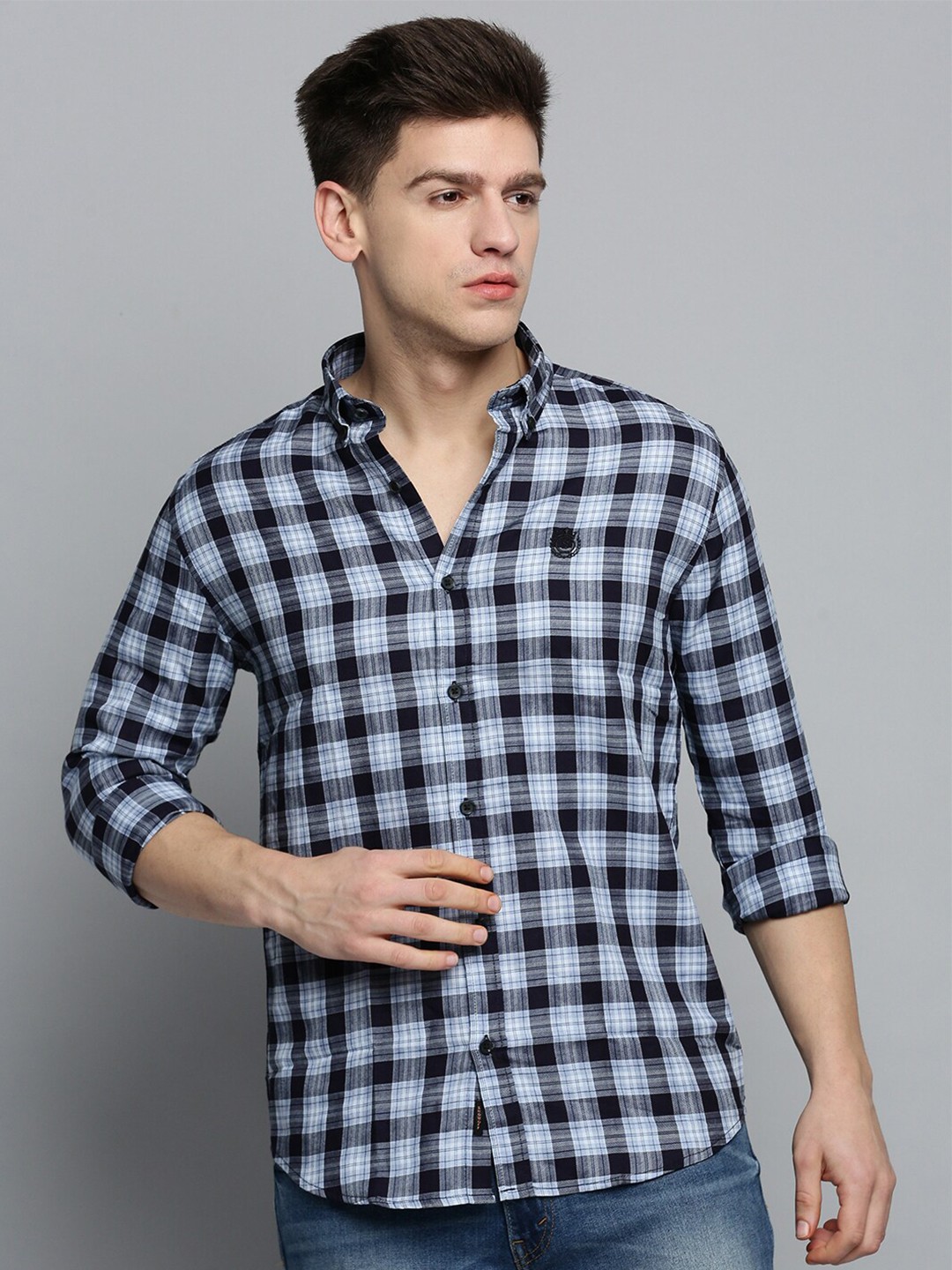 

SHOWOFF Men Comfort Tartan Checked Casual Cotton Shirt, Blue