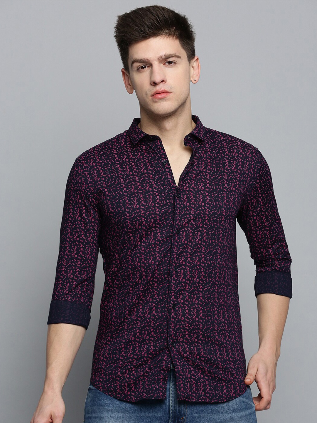 

SHOWOFF Men Comfort Printed Casual Cotton Shirt, Navy blue