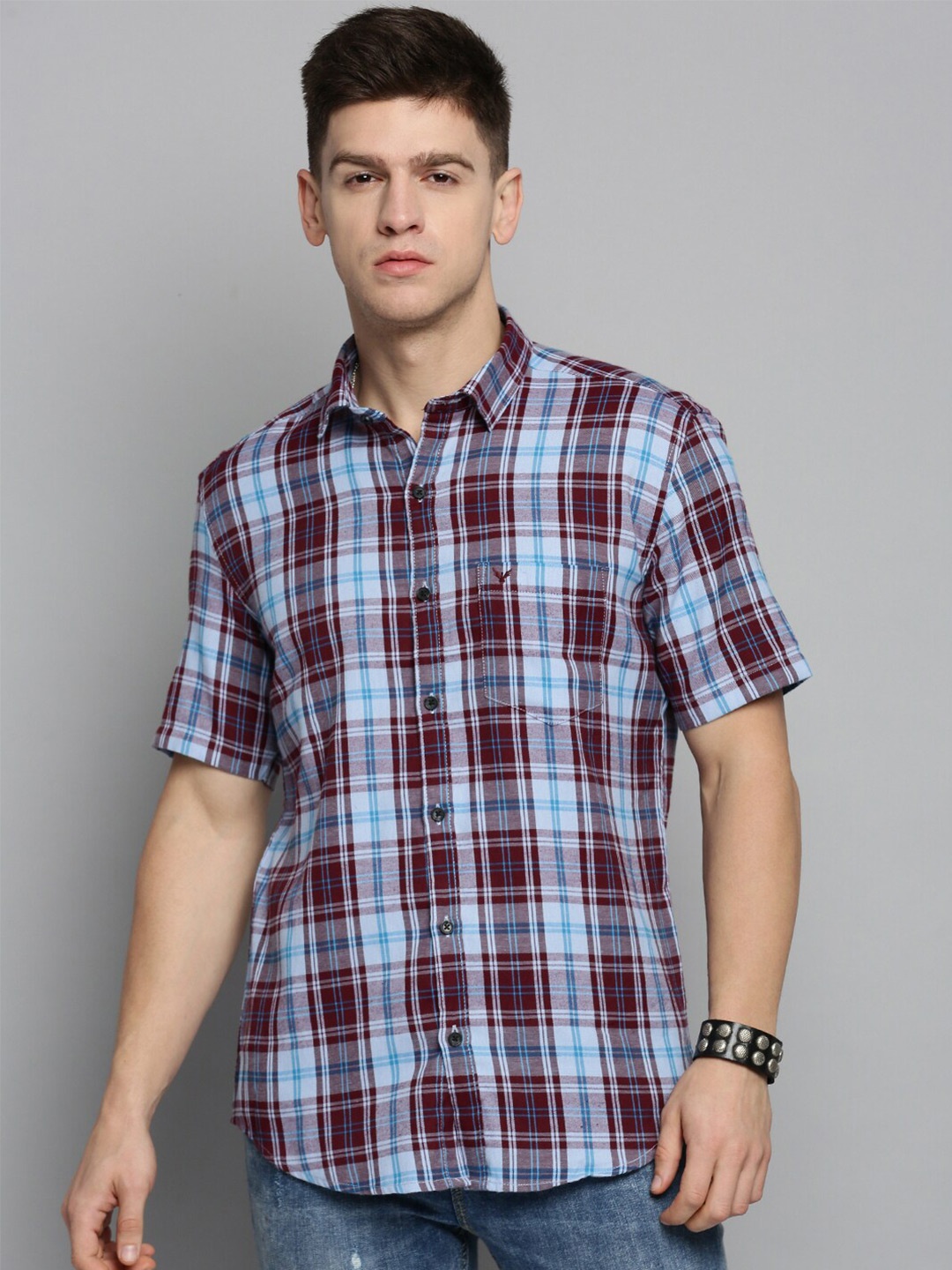 

SHOWOFF Men Comfort Tartan Checked Casual Cotton Shirt, Blue