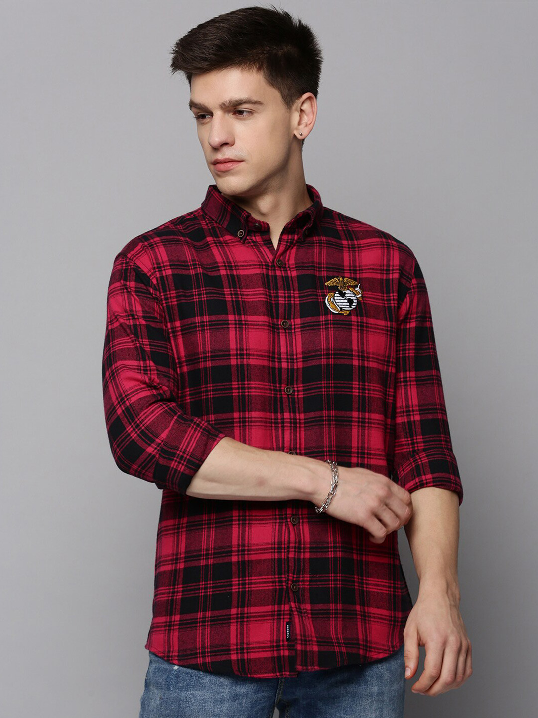 

SHOWOFF Men Classic Tartan Checked Casual Cotton Shirt, Magenta