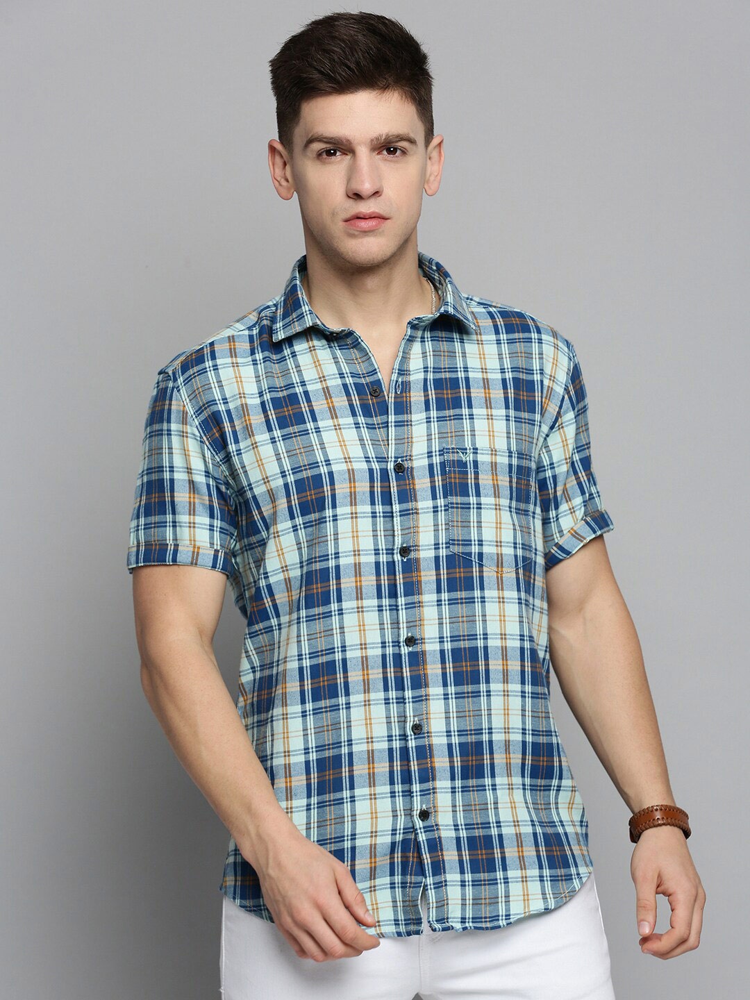 

SHOWOFF Men Comfort Tartan Checked Casual Cotton Shirt, Blue