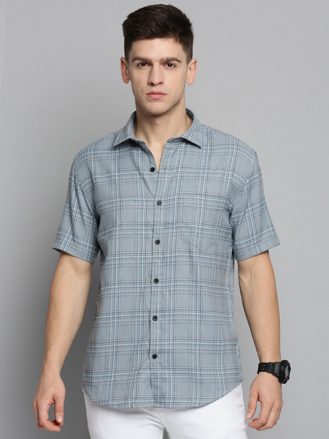 

SHOWOFF Men Comfort Checked Casual Cotton Shirt, Grey