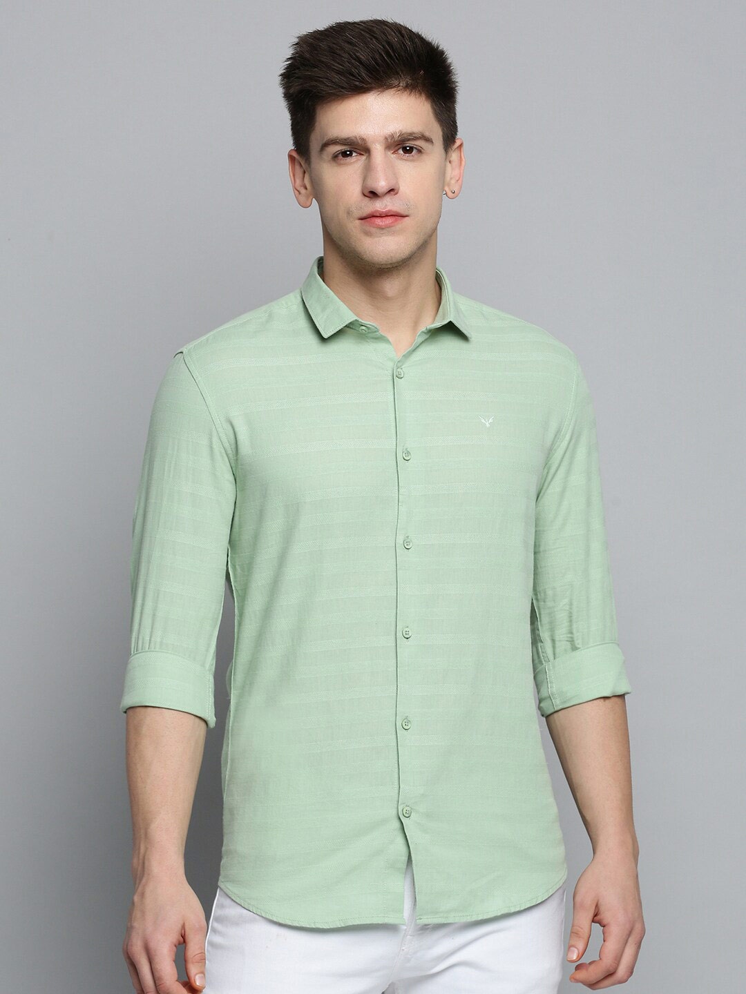 

SHOWOFF Men Classic Horizontal Striped Casual Cotton Shirt, Green