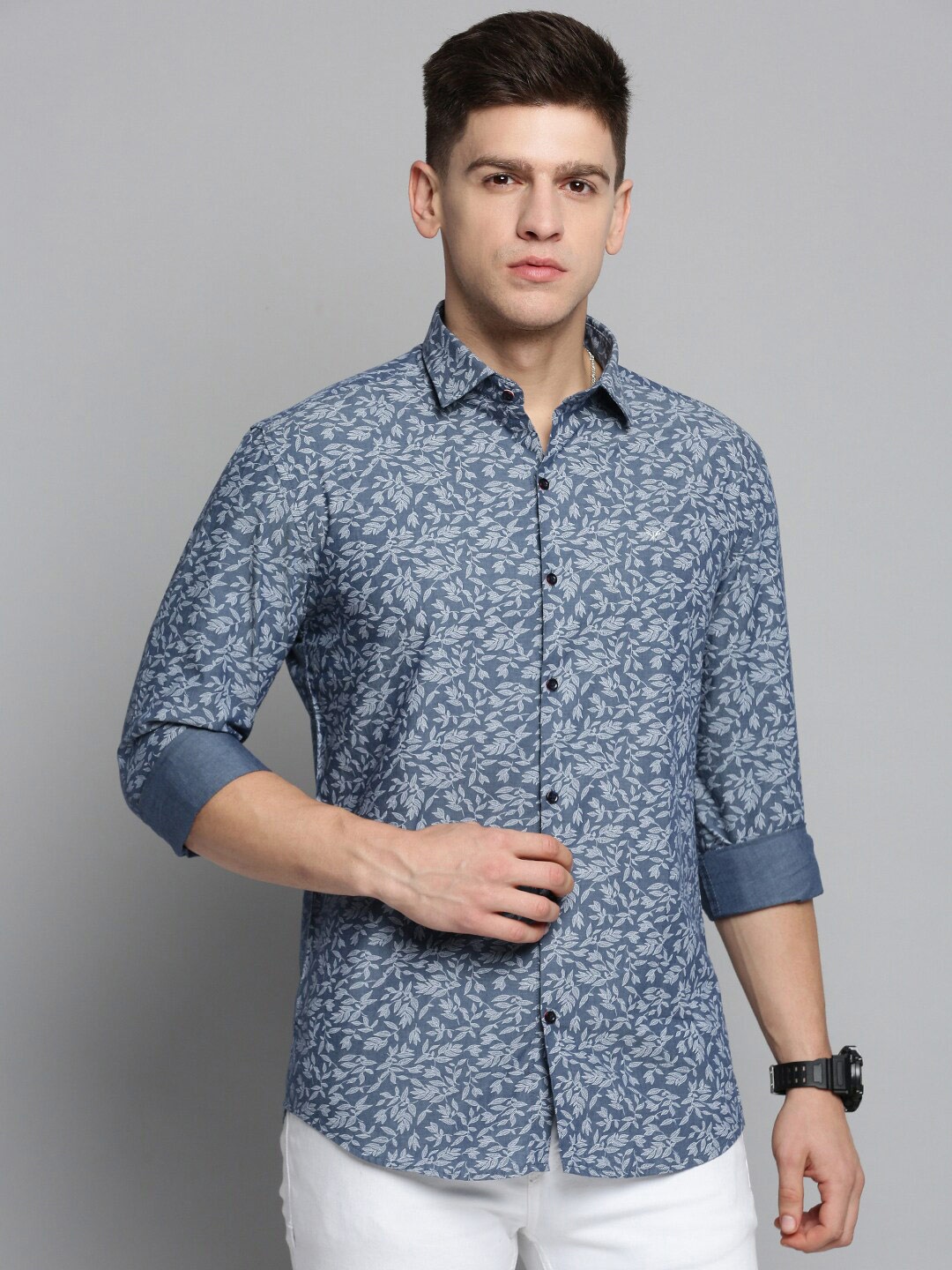 

SHOWOFF Men Comfort Floral Printed Casual Cotton Shirt, Blue