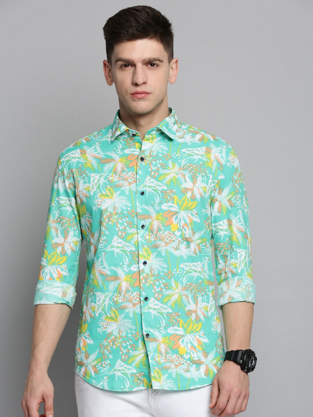 

SHOWOFF Men Comfort Floral Printed Casual Cotton Shirt, Green