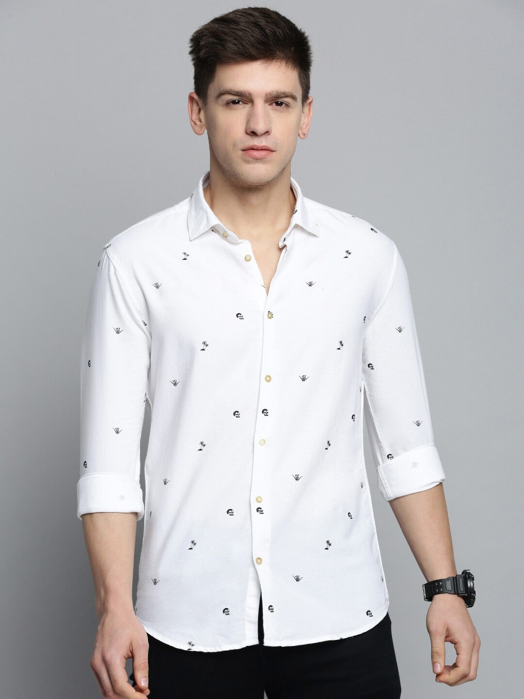 

SHOWOFF Men Comfort Printed Casual Cotton Shirt, White