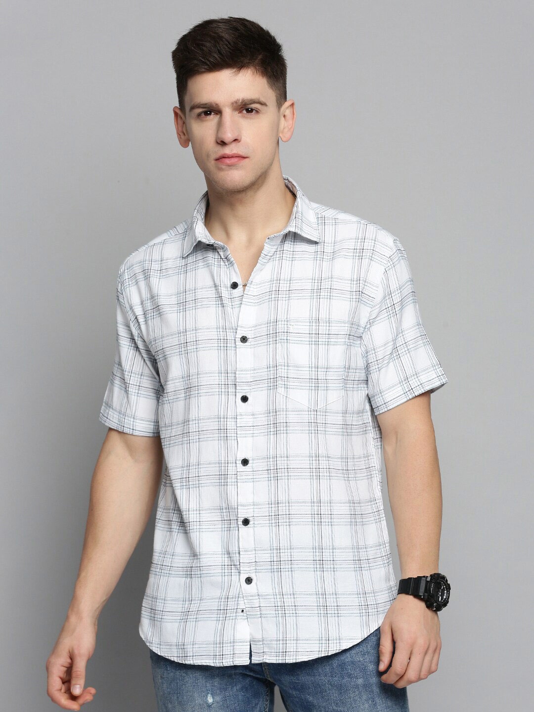 

SHOWOFF Men Comfort Tartan Checked Casual Cotton Shirt, White