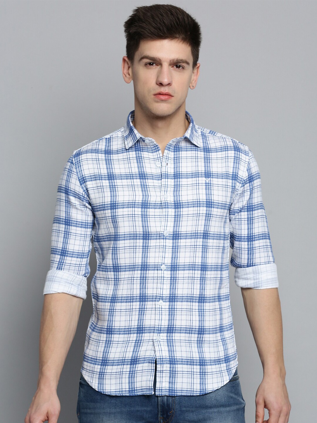 

SHOWOFF Men Comfort Tartan Checked Casual Cotton Shirt, White