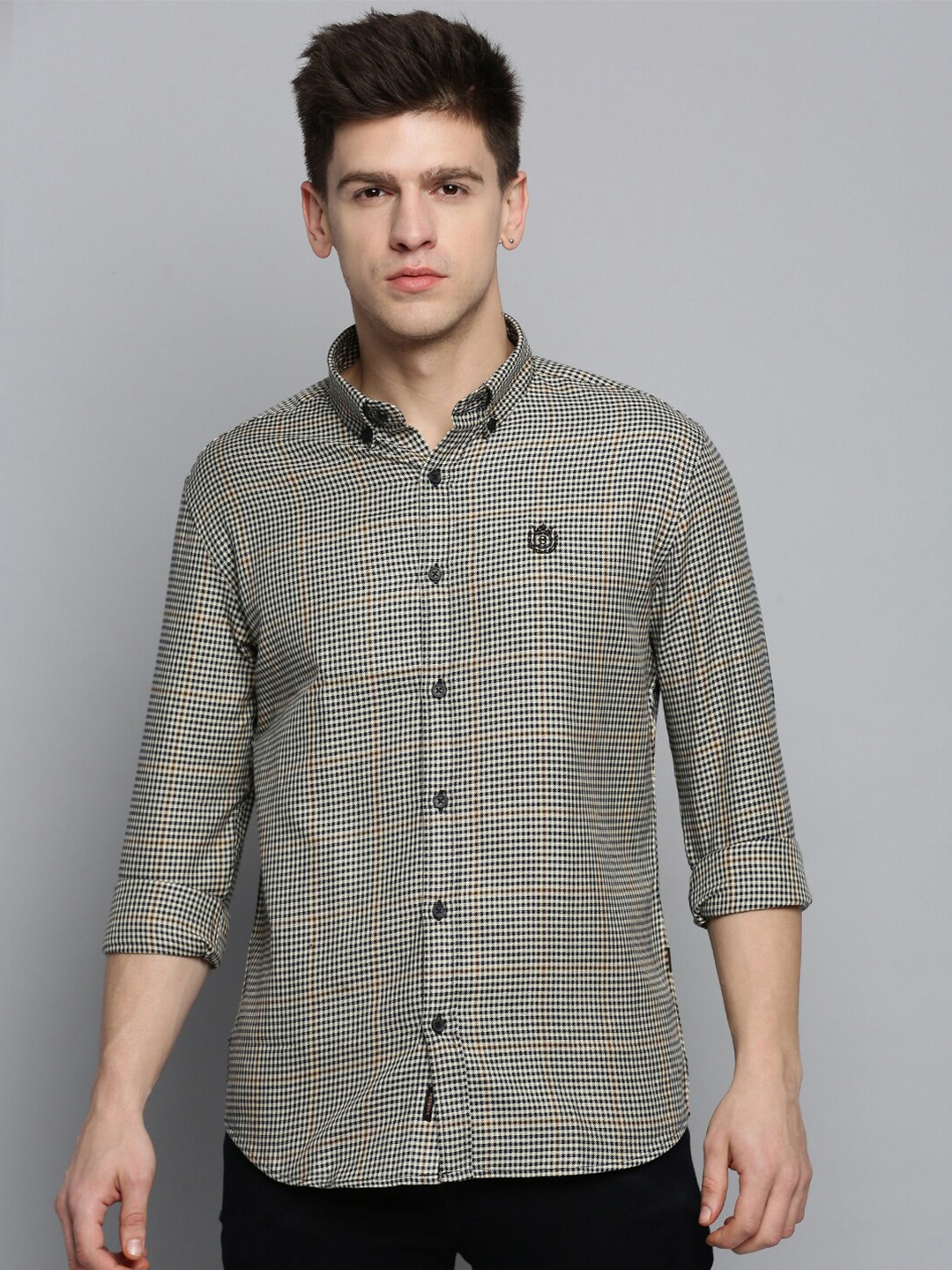 

SHOWOFF Men Comfort Micro Checked Casual Cotton Shirt, Cream