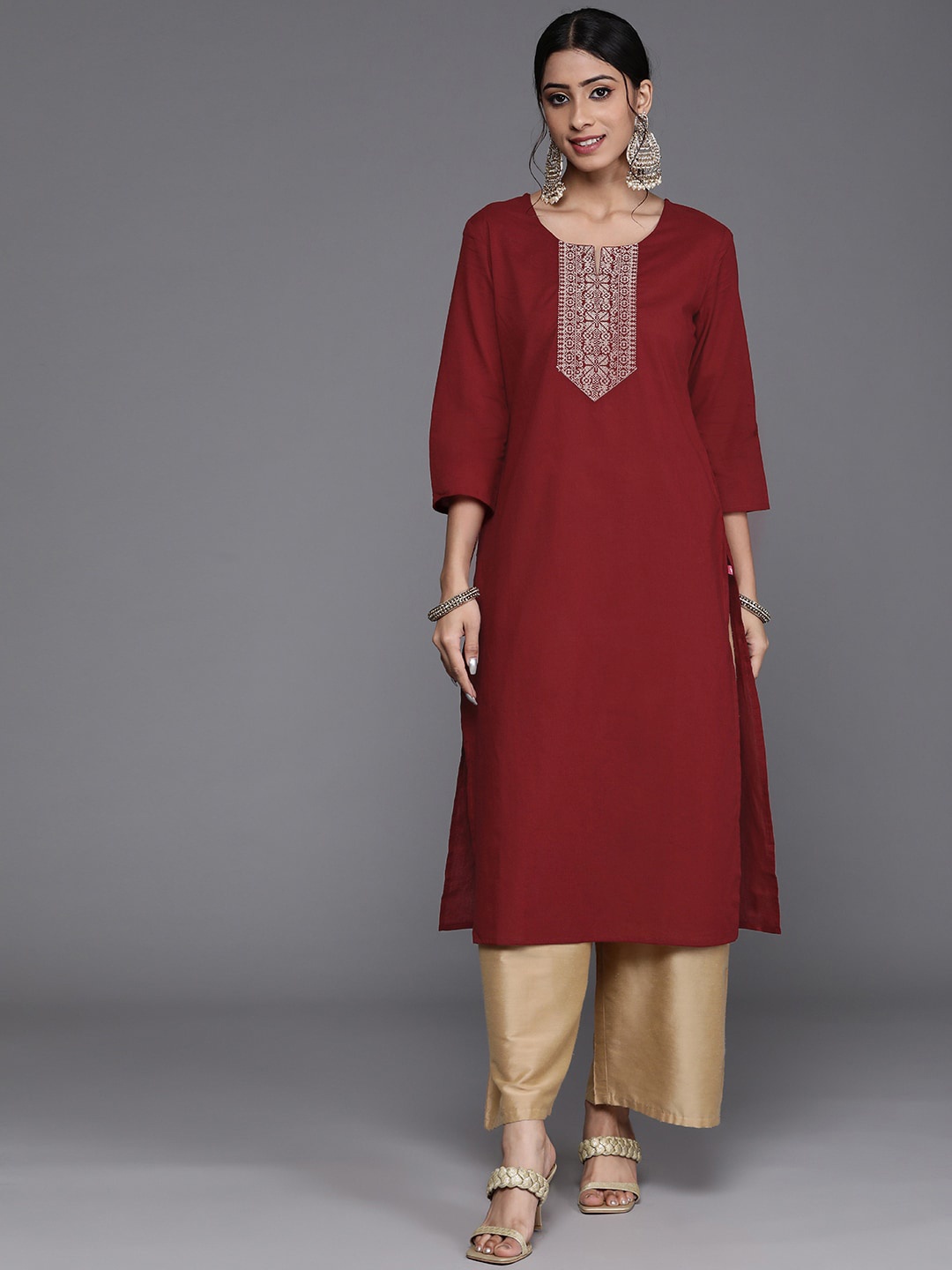 

KALINI Women Ethnic Motifs Yoke Design Pure Cotton Kurta, Maroon
