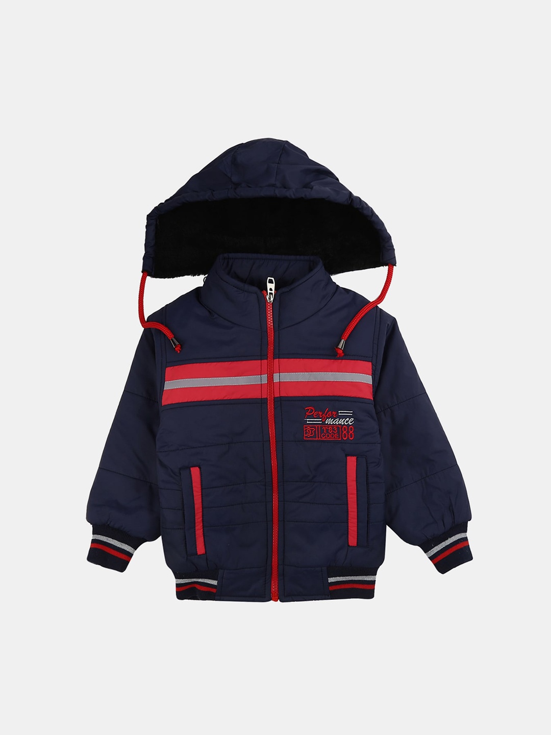 

V-Mart Boys Hooded Striped Training or Gym Bomber Jacket, Navy blue