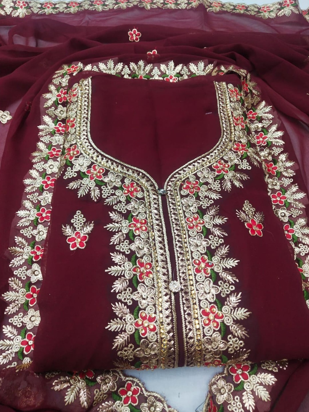 

KALINI Embroidered Unstitched Dress Material, Maroon