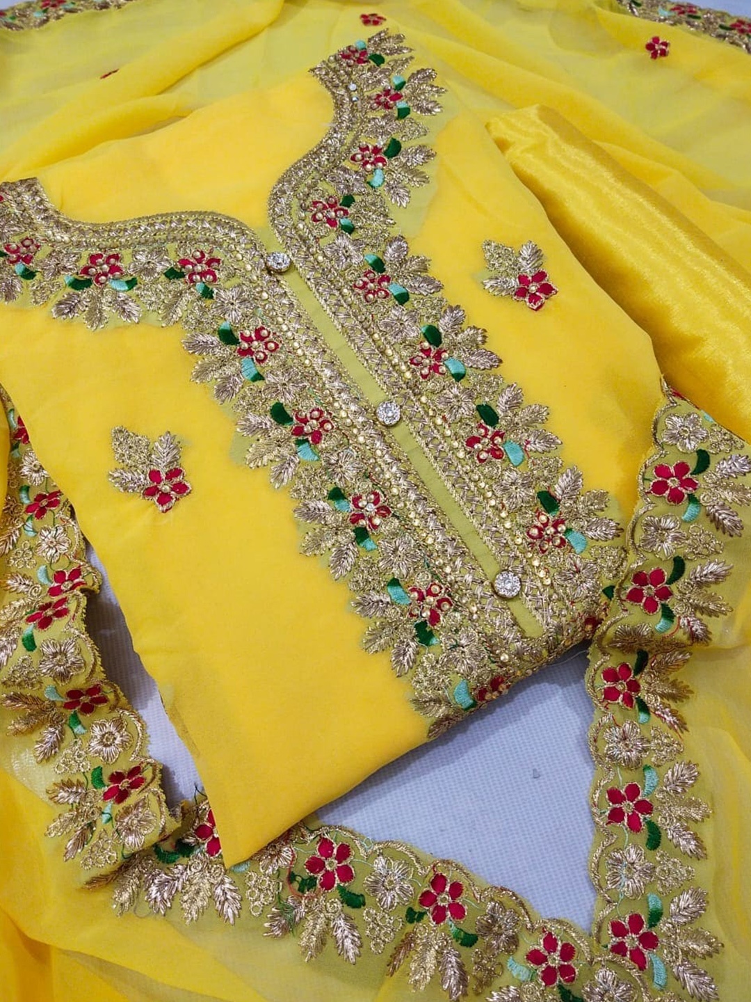 

KALINI Embroidered Unstitched Dress Material, Yellow