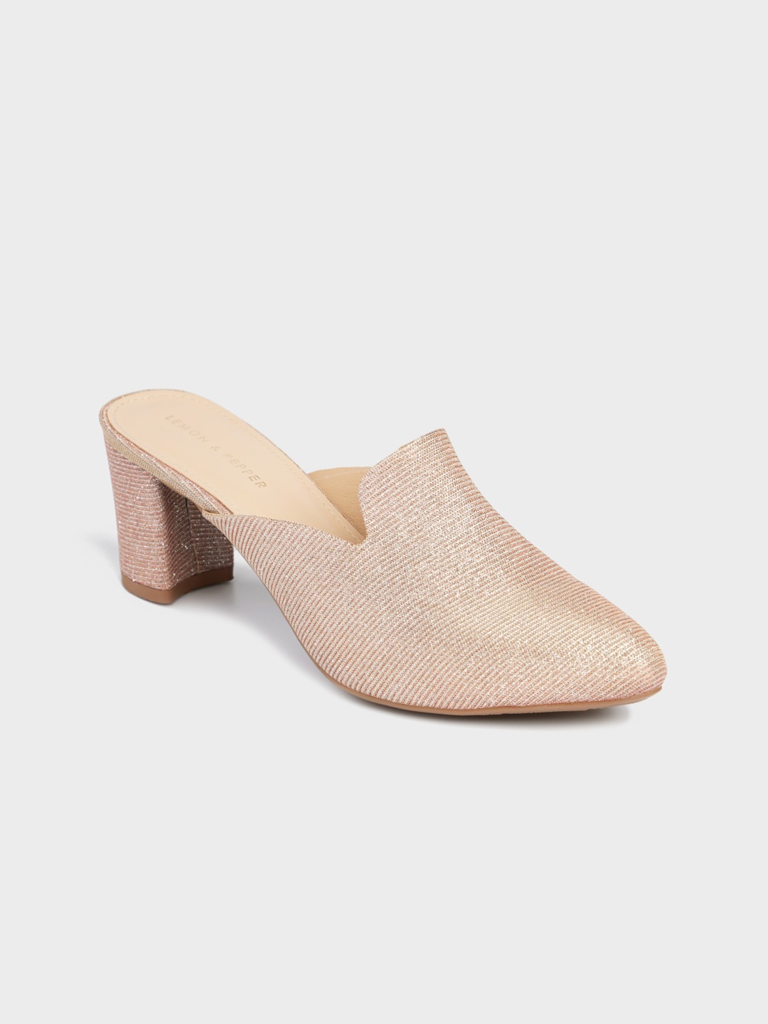 

LEMON & PEPPER Party Block Heel Mules, Rose gold
