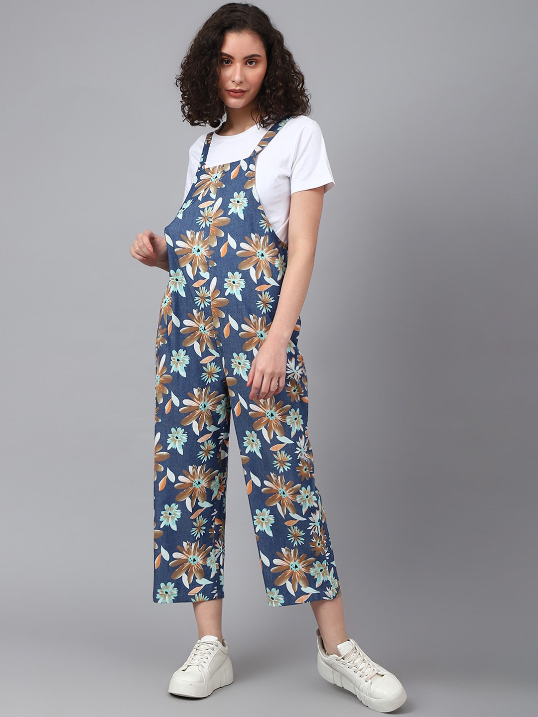 

DEEBACO Women Printed Culotte Dungaree, Blue