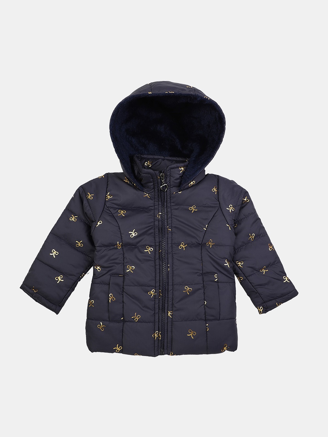 

V-Mart Kids Cotton Printed Hooded Puffer Jacket, Navy blue
