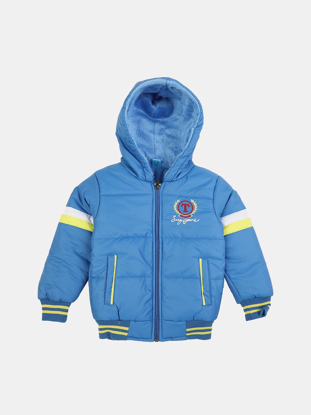 

V-Mart Unisex Kids Blue Training or Gym Puffer Jacket with Patchwork