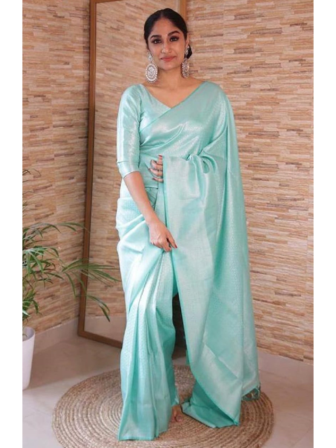 

ZIKARAA Woven Design Zari Pure Silk Banarasi Saree, Sea green