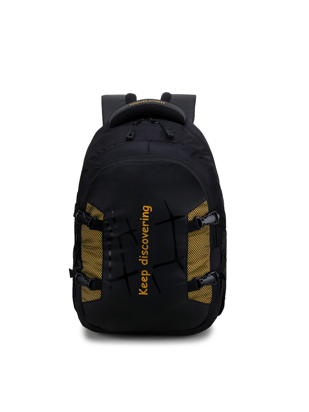 

TRAVEL POINT Brand Logo Printed Backpack with Compression Straps, Yellow