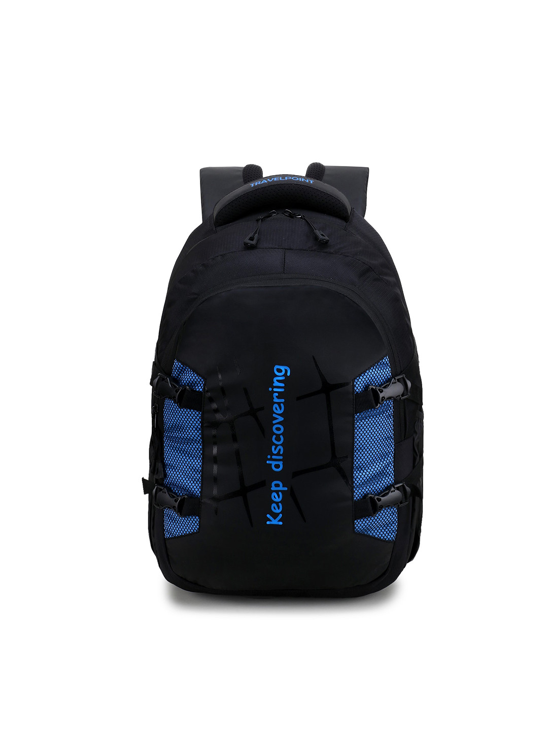 

TRAVEL POINT Typography Backpack with Compression Straps, Black