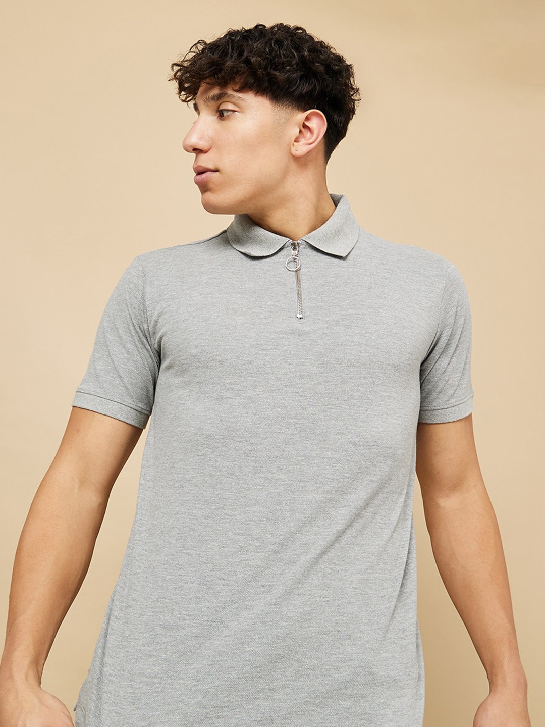 

Styli Men Cotton Flatknit Polo Collar T-shirt, Grey