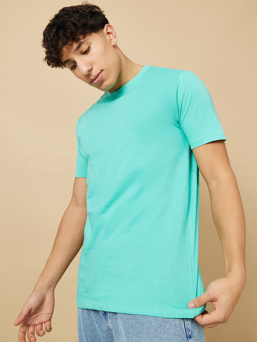 

Styli Men Regular Fit Pure Cotton T-Shirt, Green