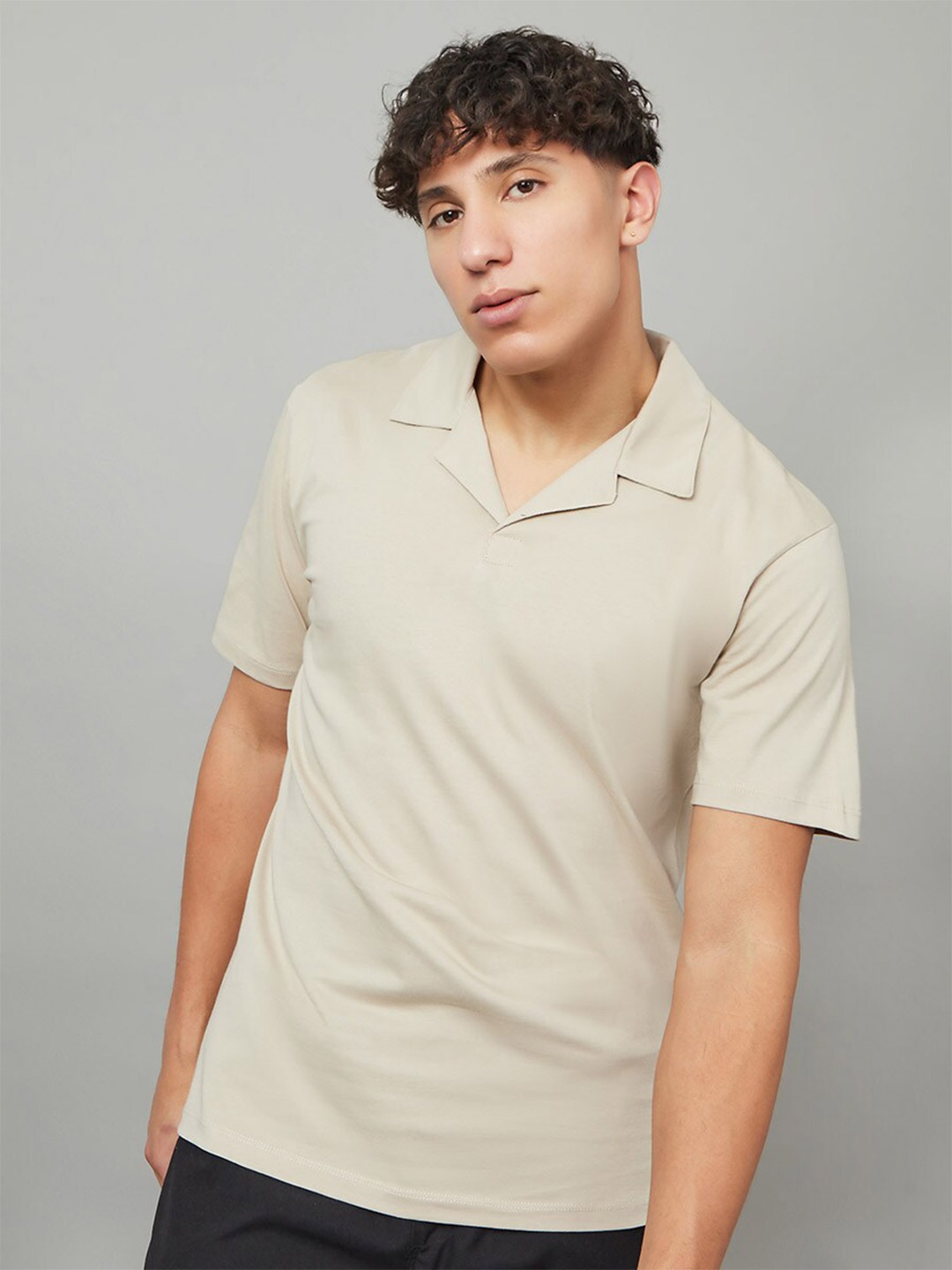 

Styli Men Jersey Polo Collar T-shirt, Grey