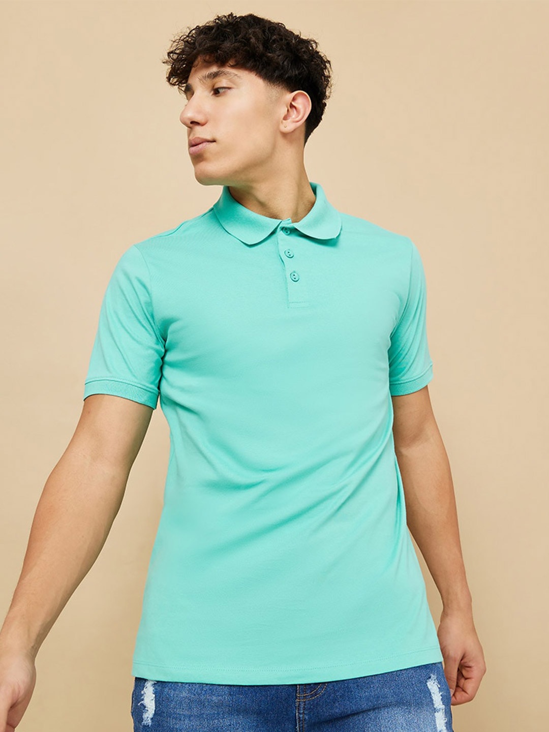 

Styli Men Cotton Flatknit Polo Collar T-shirt, Green