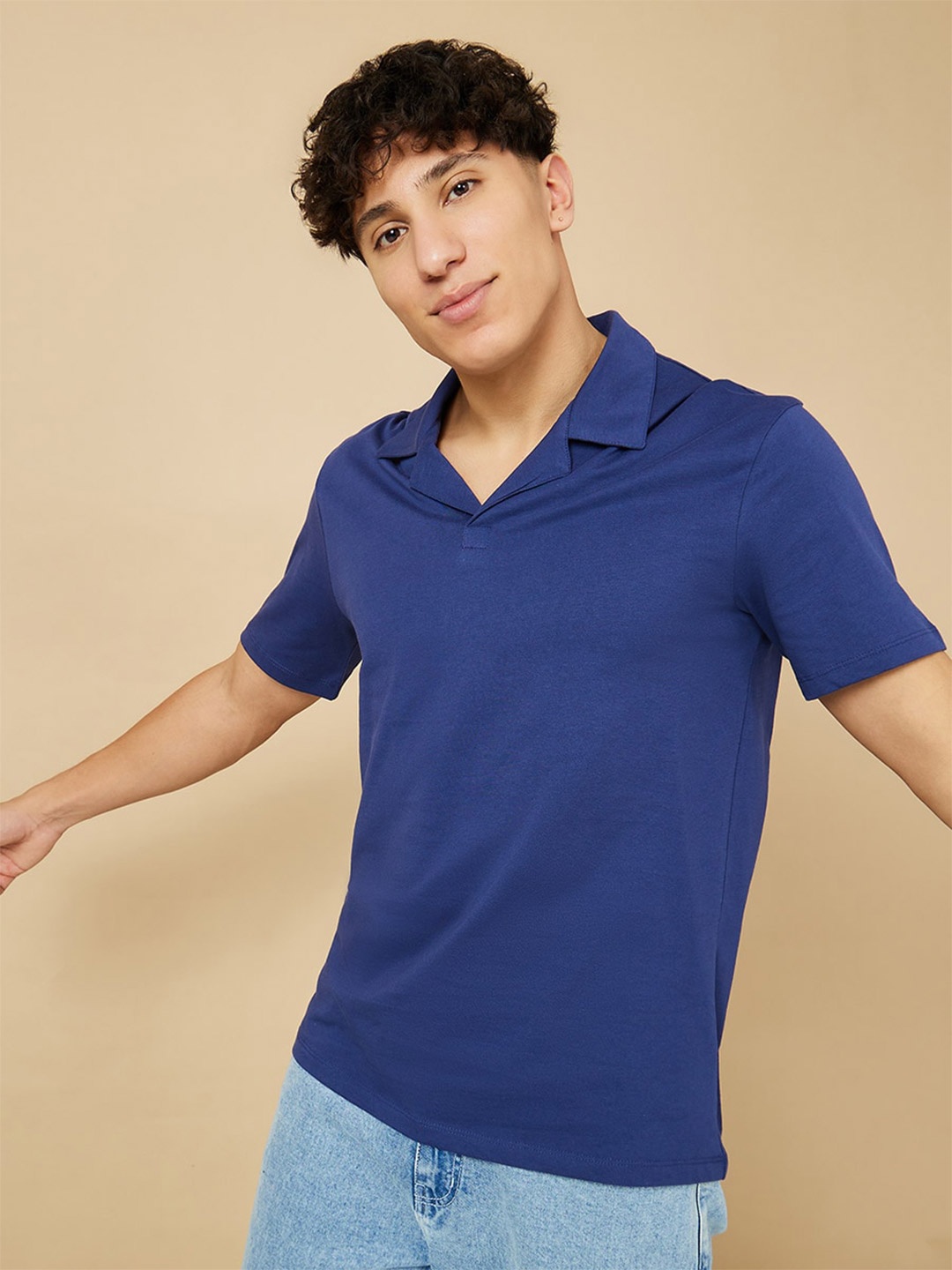 

Styli Men Polo Collar Cotton T-shirt, Blue