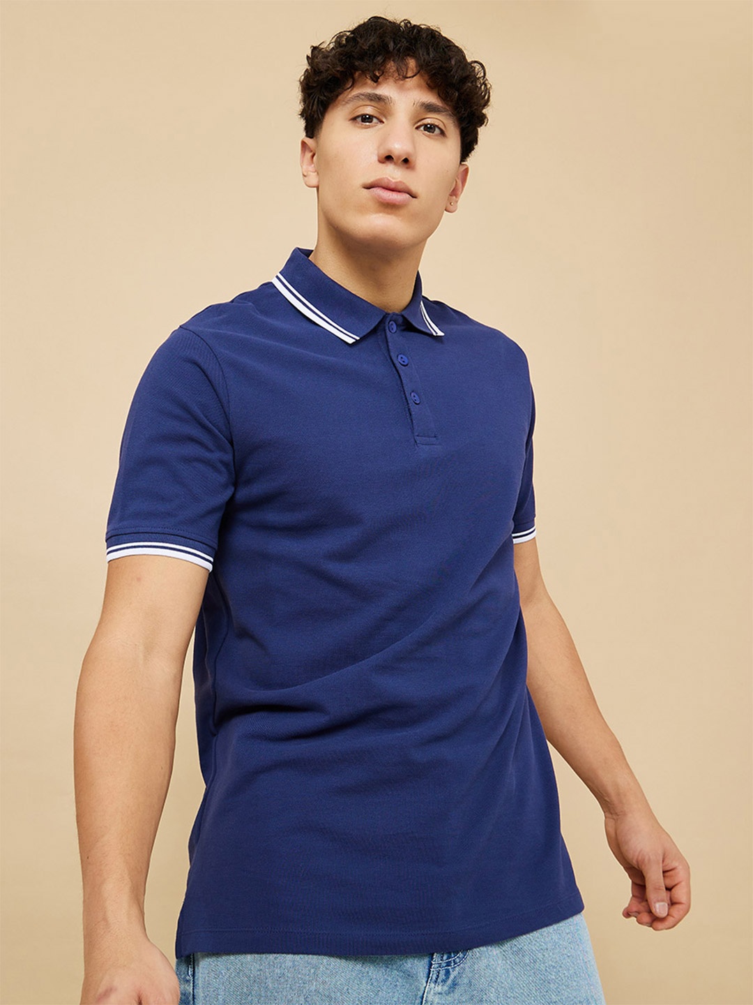 

Styli Men Polo Collar Cotton T-shirt, Blue
