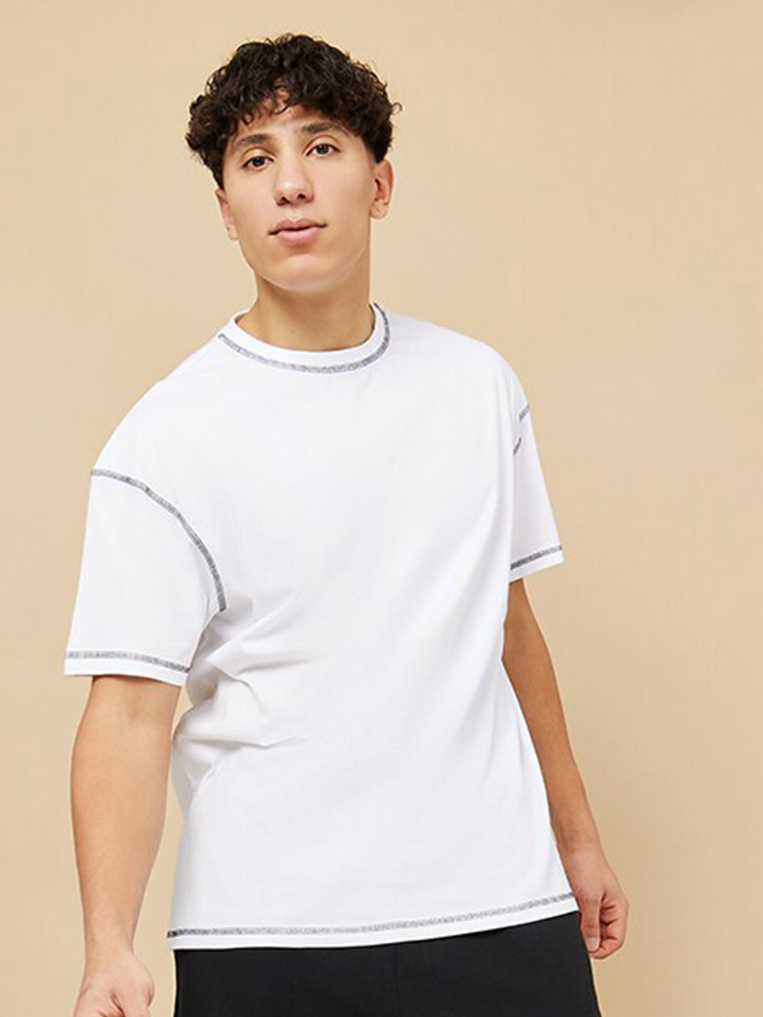 

Styli Men Contrast Stitch Detail Oversized T-Shirt, White