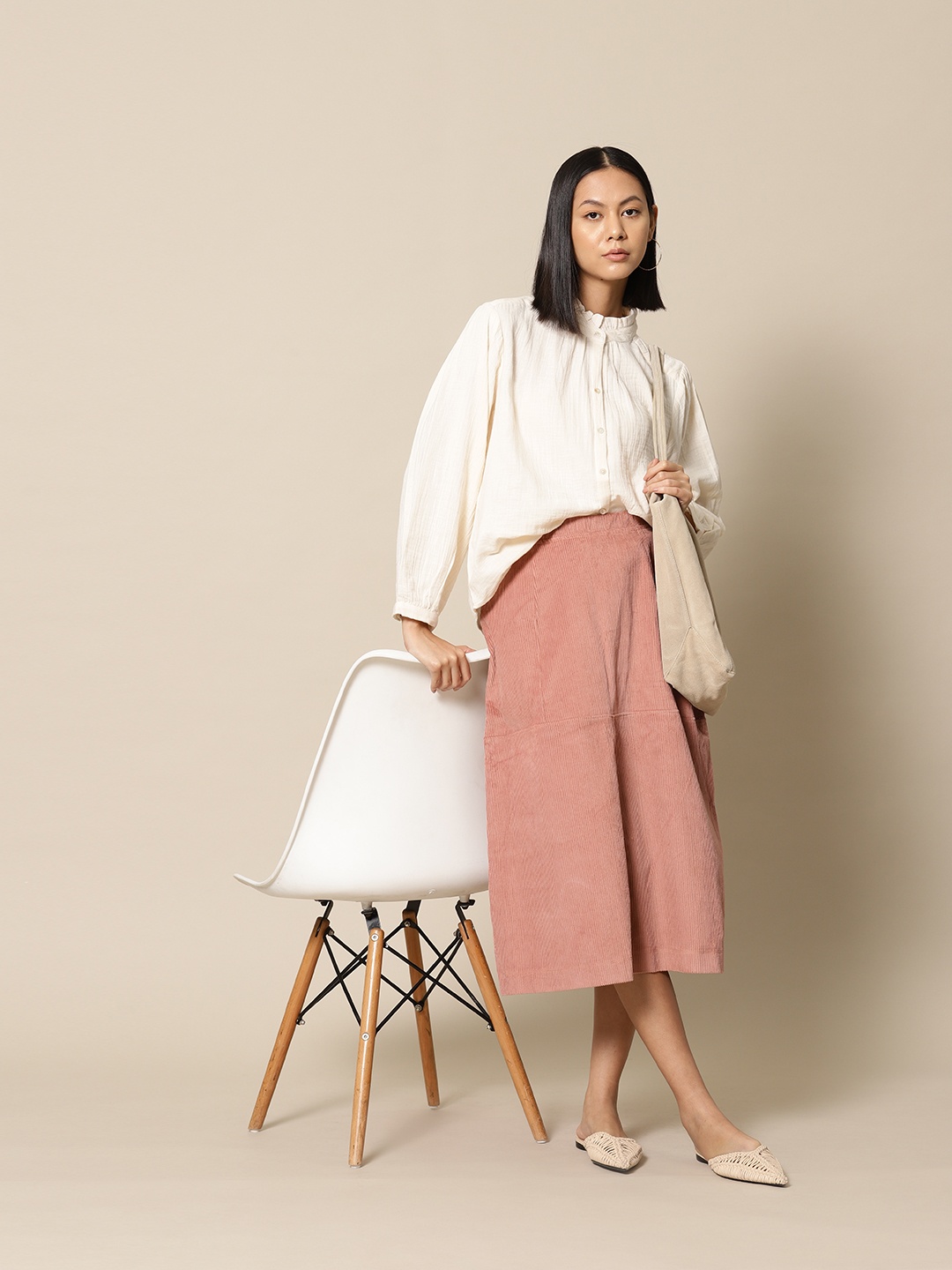

BOWER Self-Striped A-Line Skirt, Pink