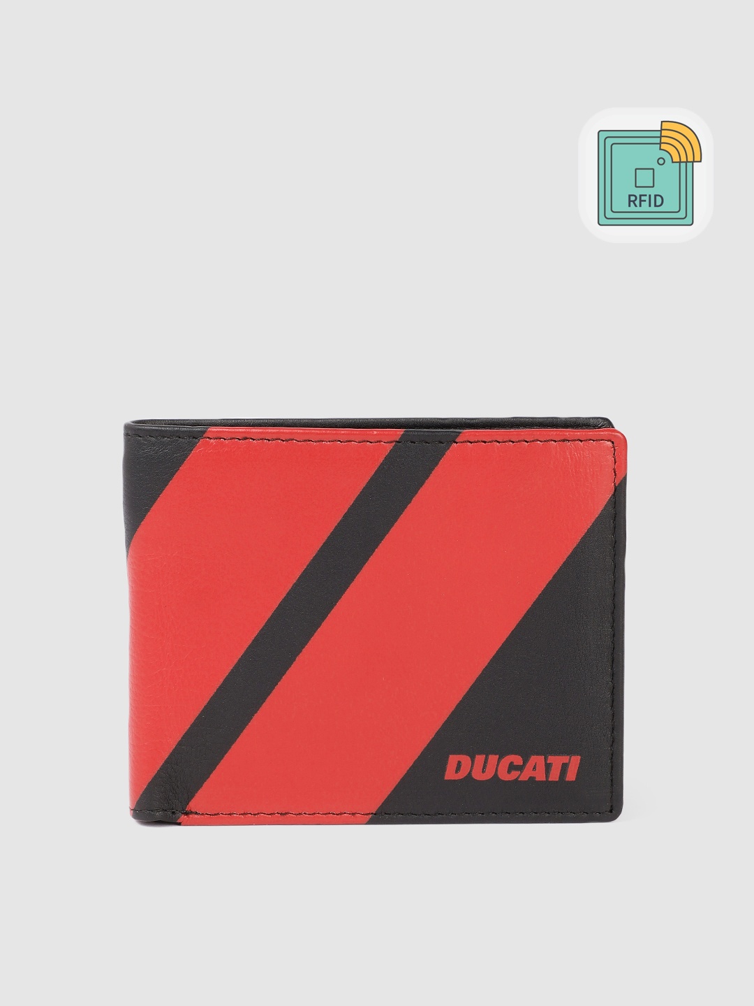 

Ducati Men Colourblocked Leather Two Fold Wallet With RFID, Red