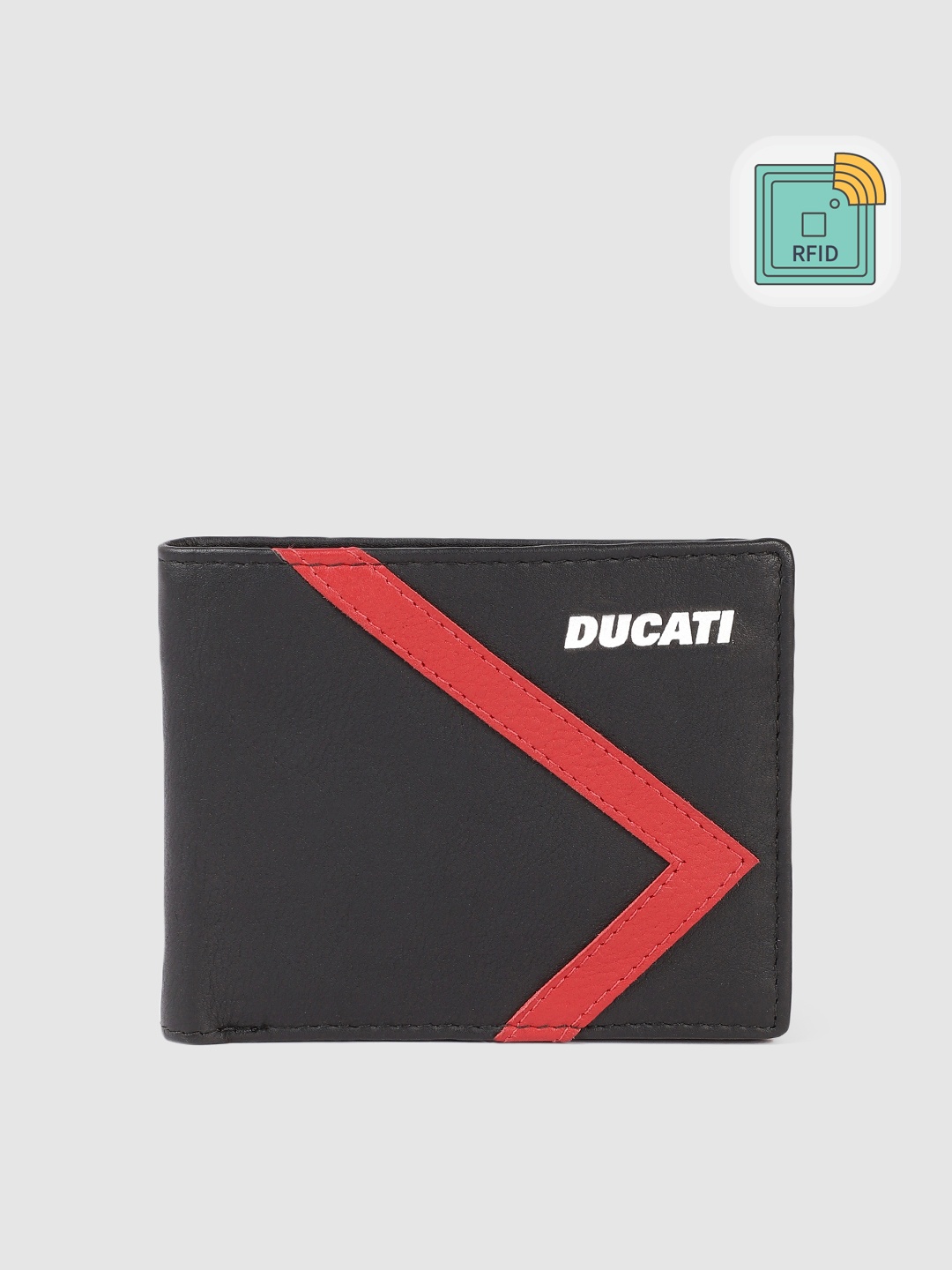

Ducati Men Striped Leather Two Fold Wallet With RFID, Black