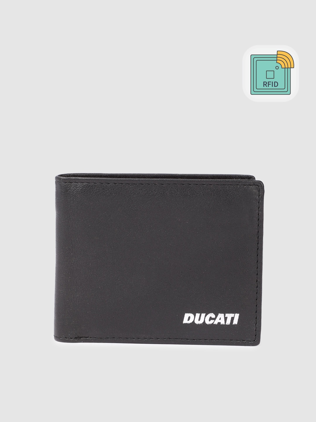 

Ducati Men Solid Leather Two Fold Wallet With RFID & Brand Logo Print Detail, Black