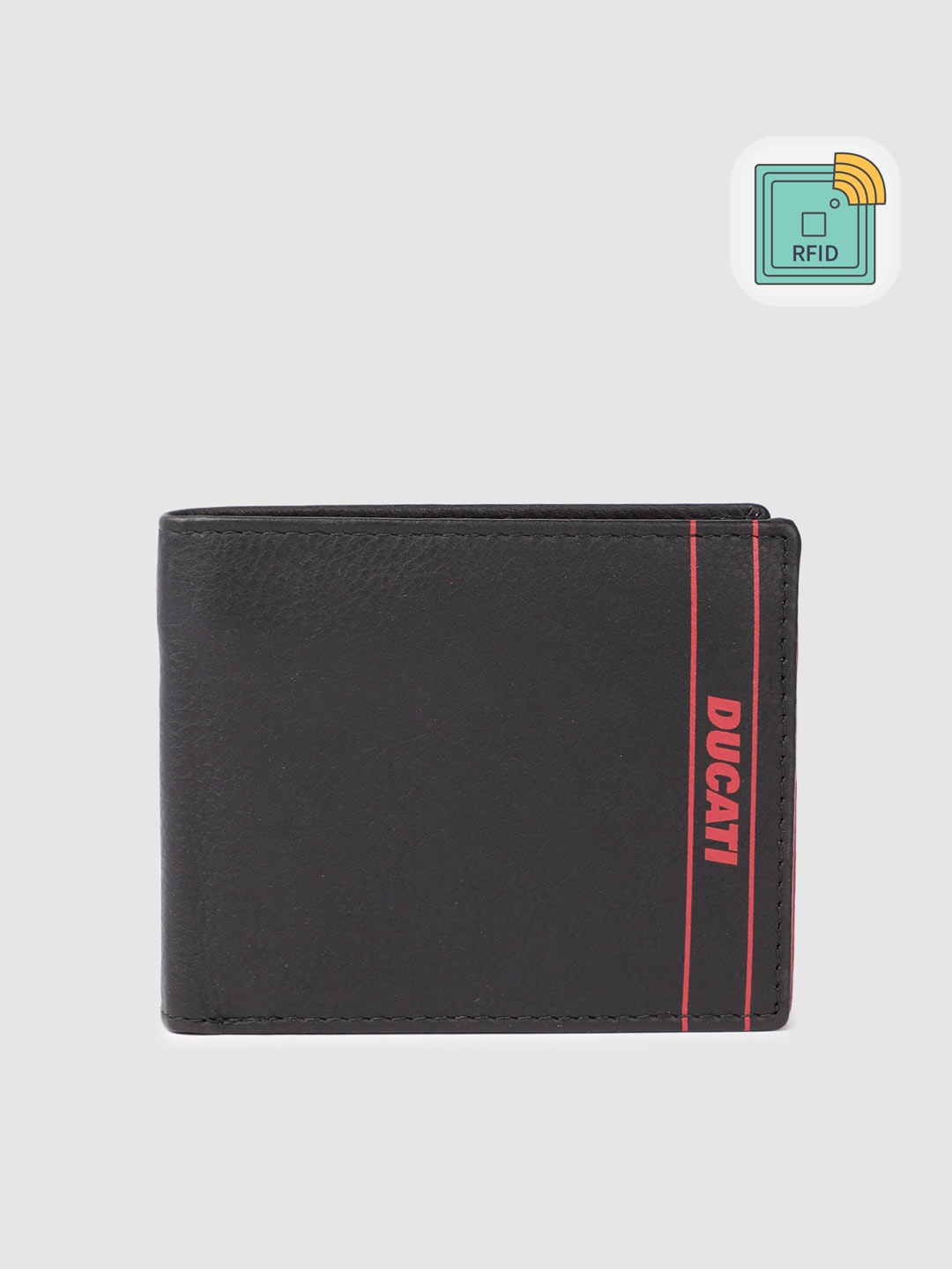 

Ducati Men Animal Textured Leather Two Fold Wallet With RFID & Brand Logo Print Detail, Black