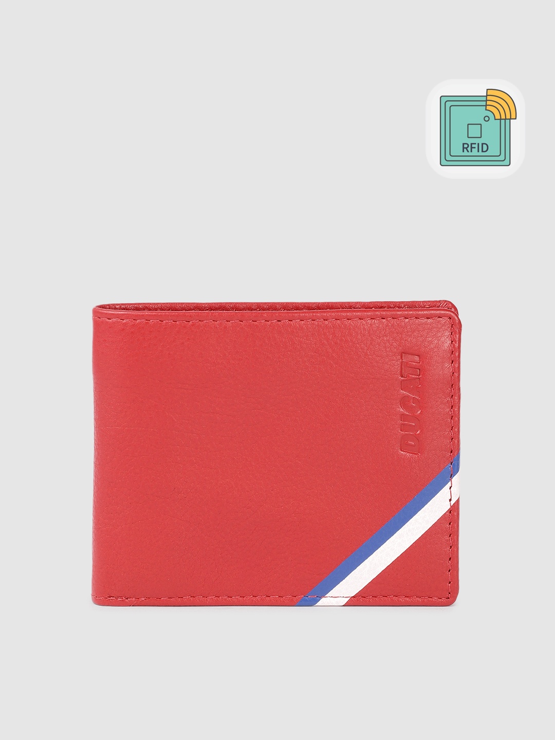 

Ducati Men Leather Two Fold Wallet With RFID With Minimal Striped Detail, Red