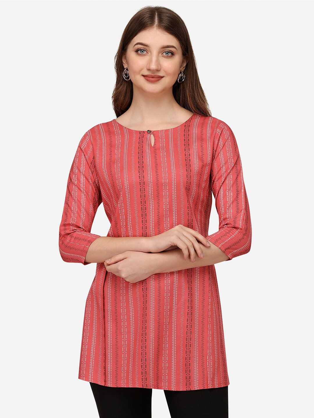 

Shiv Textiles keyhole Neck Striped Kurti, Pink